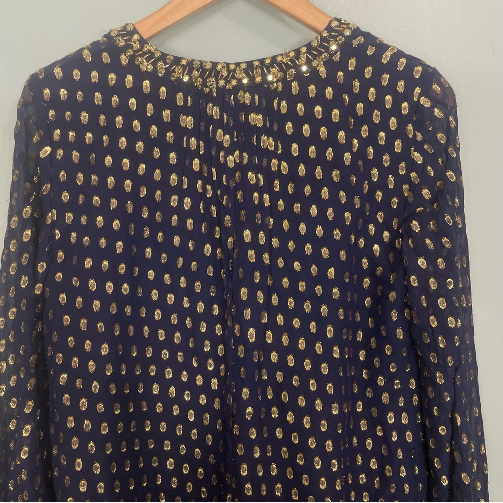 Lilly Pulitzer Crinkle Clip Silk Jacquard Gold Metallic Dress Mini Navy Sz 8 - Picture 10 of 11